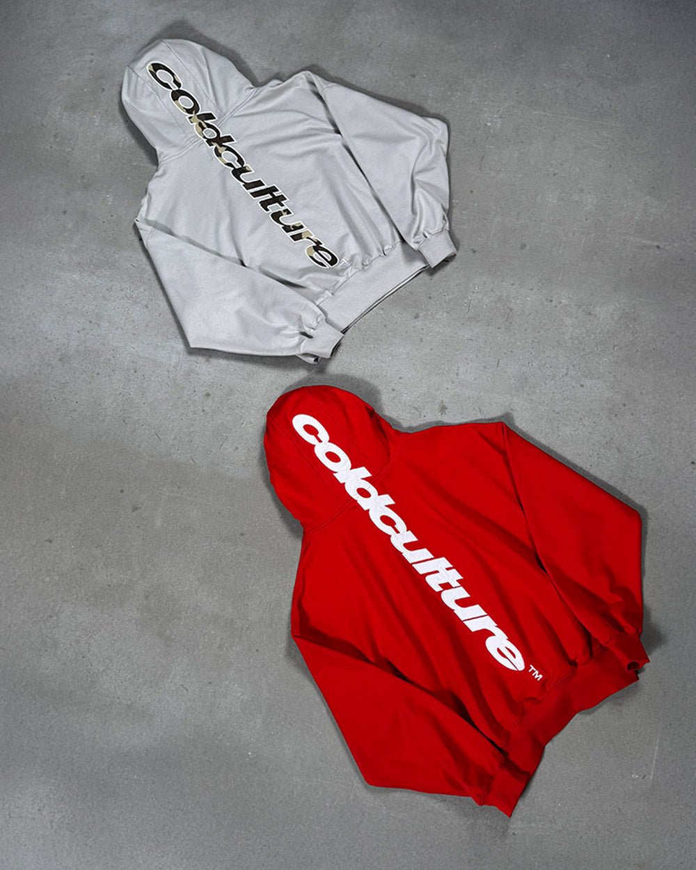 VERTICAL HOODIE LIGHT GREY - light grey oversized hoodie, flat lay with matching pieces - Cold Culture