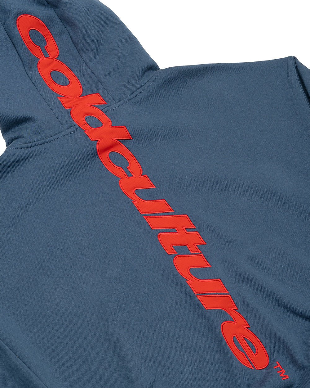 VERTICAL HOODIE NAVY - navy graphic print hoodie, detail close-up - Cold Culture