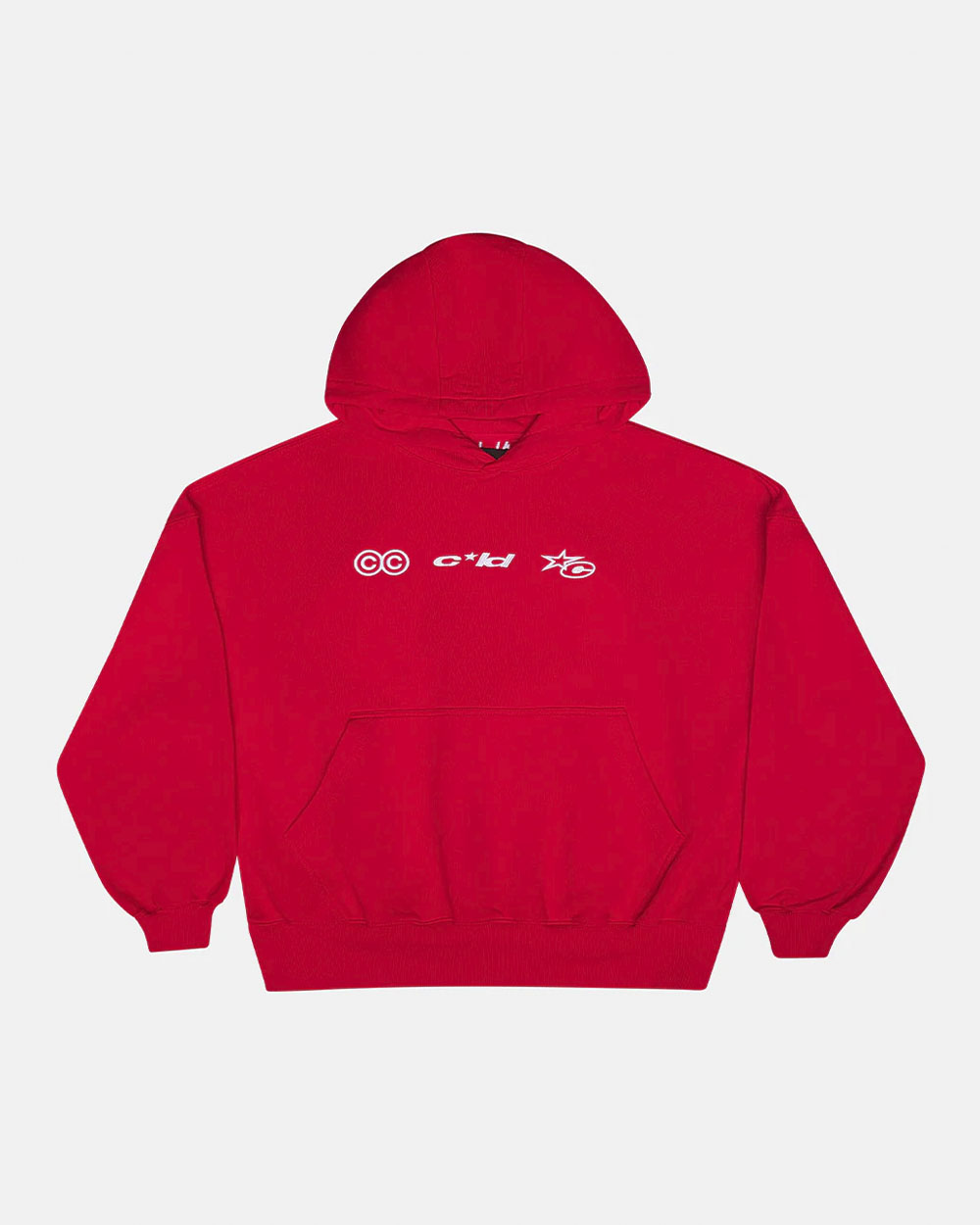 VERTICAL HOODIE RED - red oversized hoodie, front view - Cold Culture #packshot