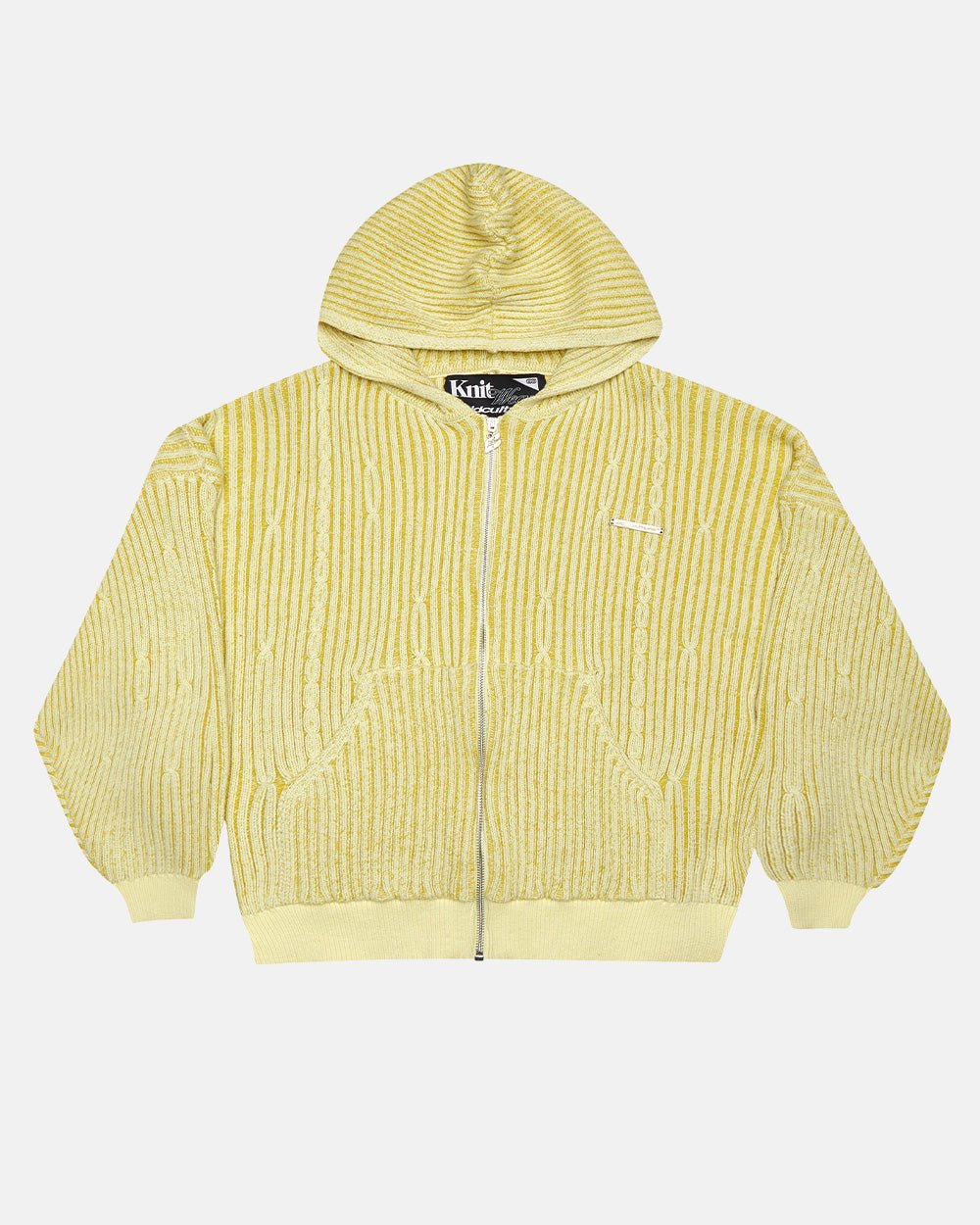 VIBE JUNCTION KNIT LIGHT YELLOW - light yellow ribbed knit sweater, front view - Cold Culture #packshot