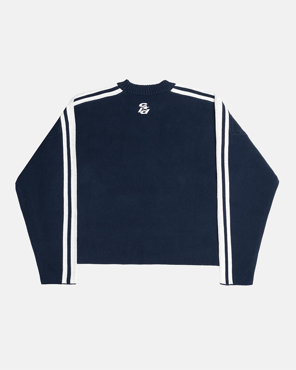 W80 KNITWEAR BLUE - navy striped knit sweater, back view - Cold Culture #packshot