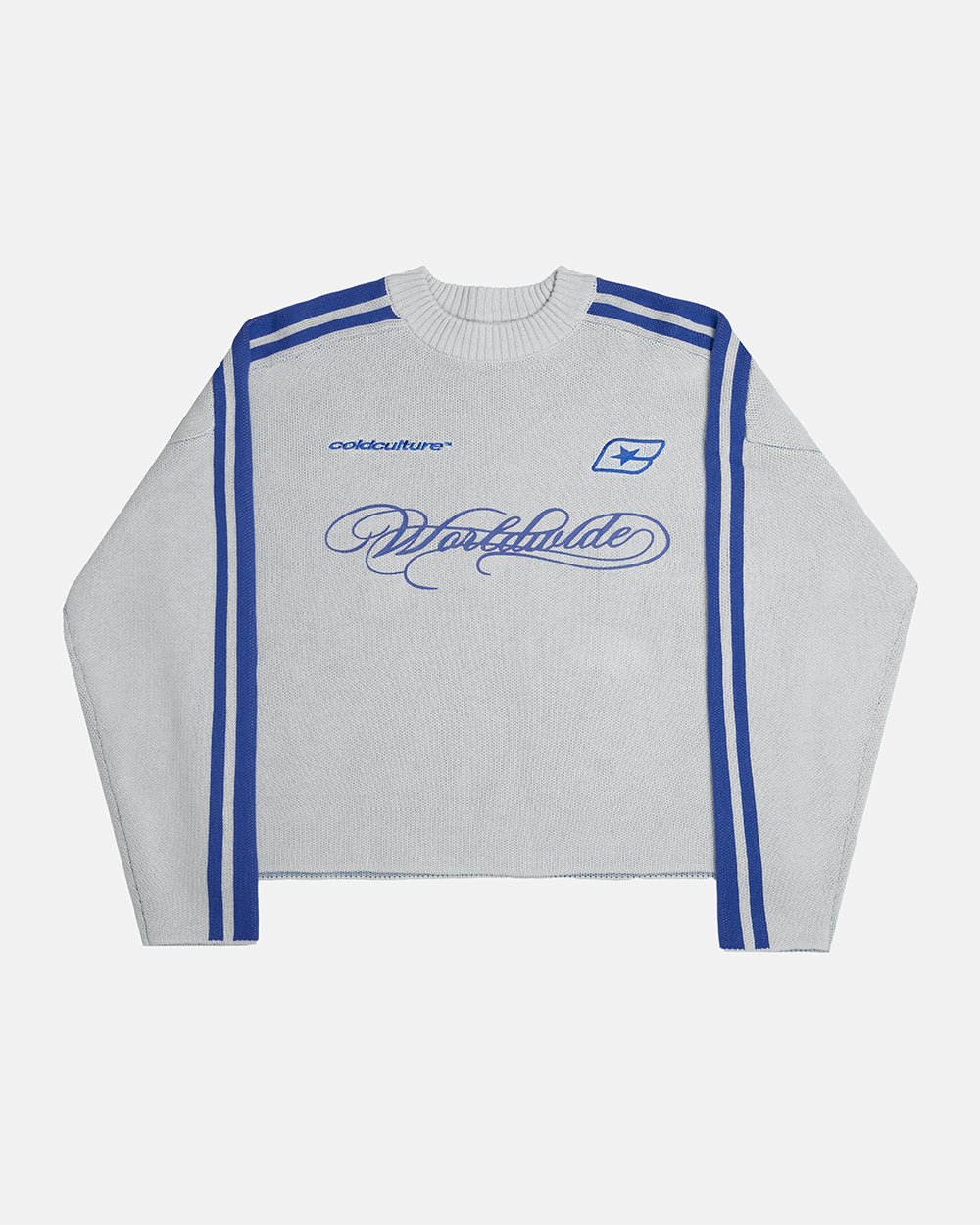 W80 KNITWEAR GREY - grey striped knit sweater, front view - Cold Culture #packshot
