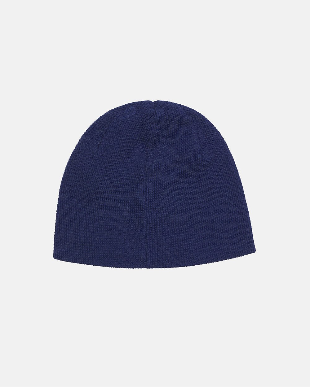 WAFFLE BEANIE BLUE - navy blue waffle knit beanie, back view - Cold Culture #packshot