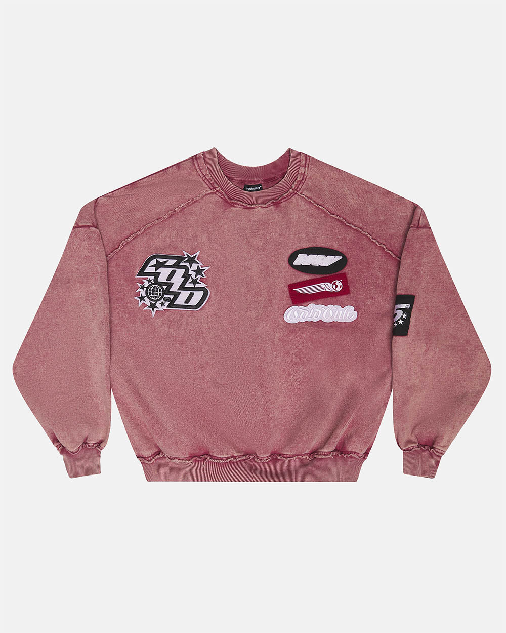 WALKER CREWNECK BURGUNDY - washed burgundy crewneck sweatshirt, front view - Cold Culture #packshot