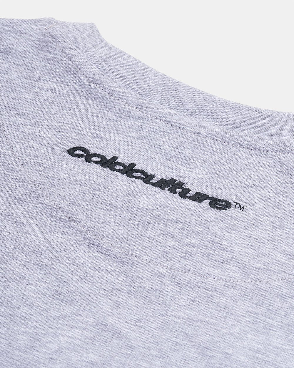 WATCH OUT TEE GREY - heather grey boxy tee, detail close-up - Cold Culture