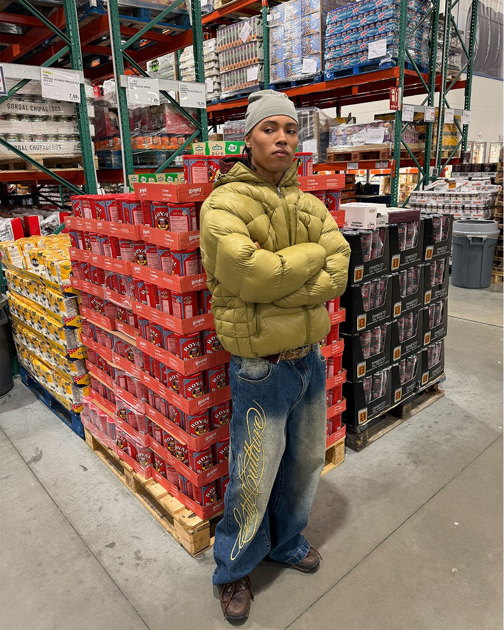 WIBBLE SCRIPT V3 PANTS BLUE - washed blue denim pants, street style shot - Cold Culture