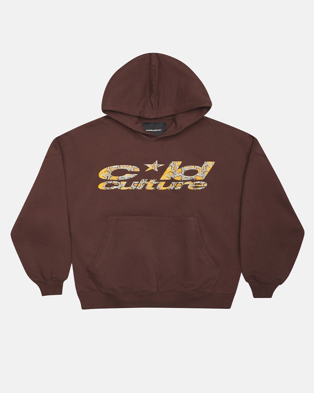 WILD SNAKE HOODIE BROWN - brown graphic print hoodie, front view - Cold Culture #packshot