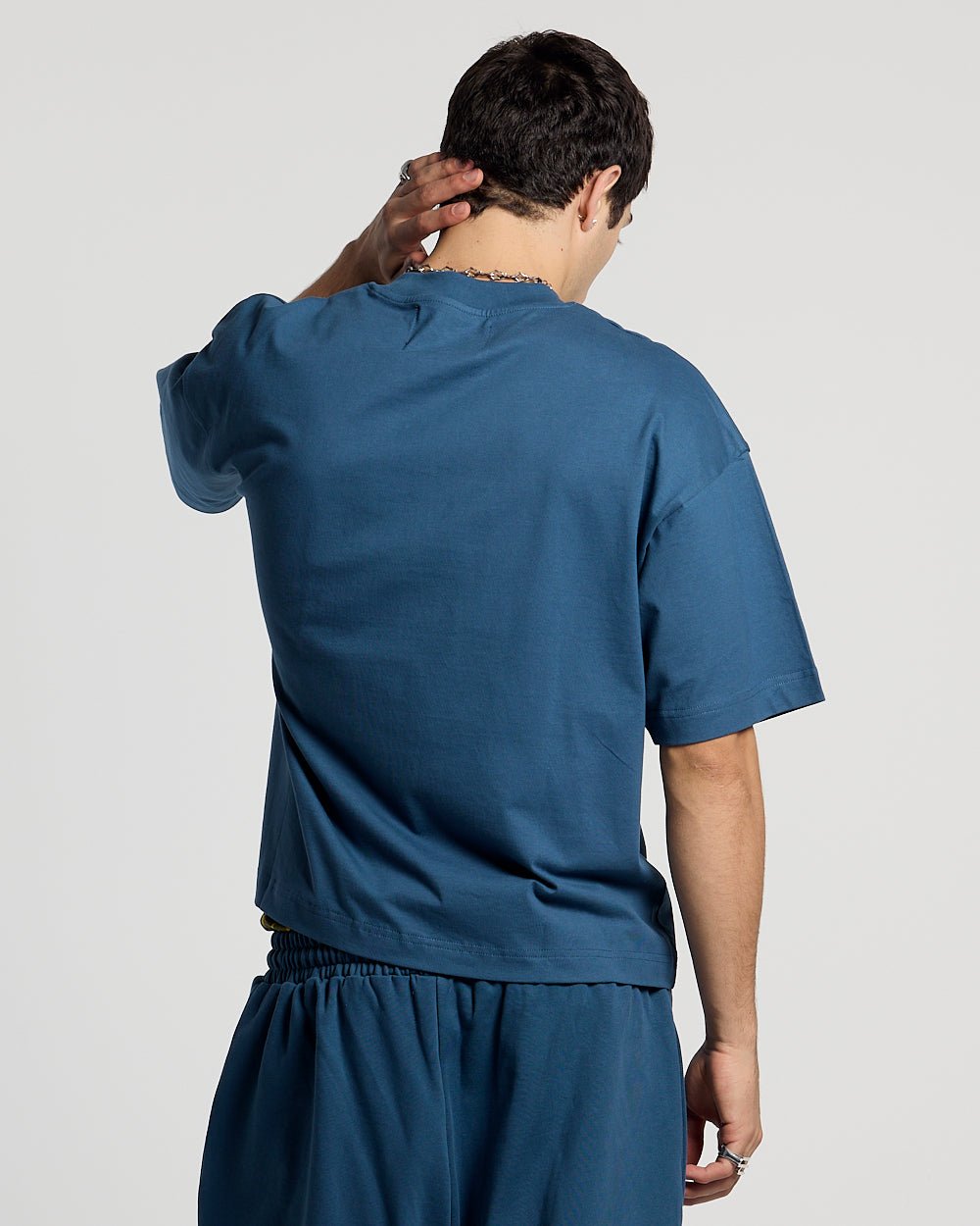 WILD SNAKE TEE NAVY BLUE - navy blue graphic tee, back view on male model - Cold Culture #man