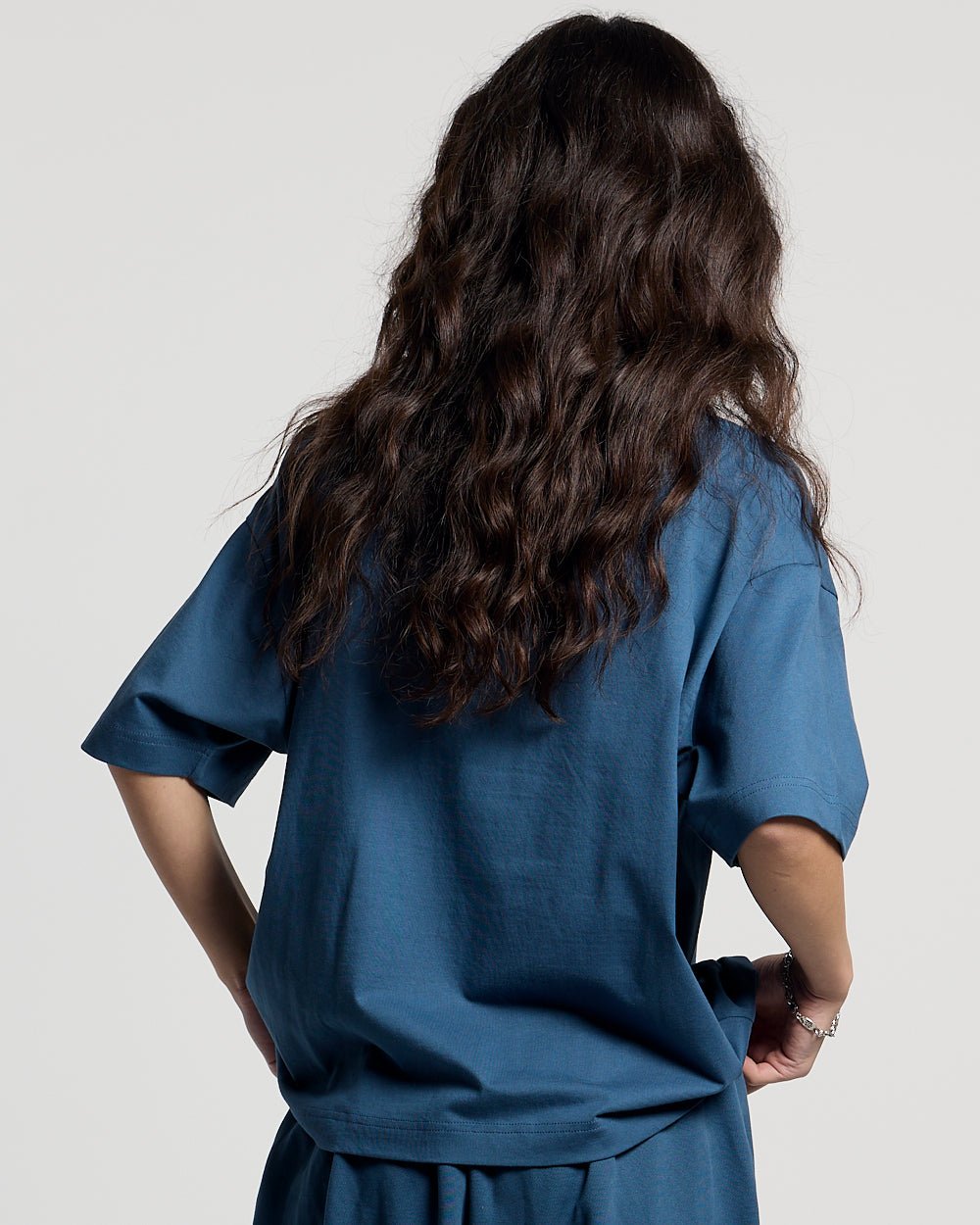 WILD SNAKE TEE NAVY BLUE - navy blue graphic tee, back view on female model - Cold Culture #woman