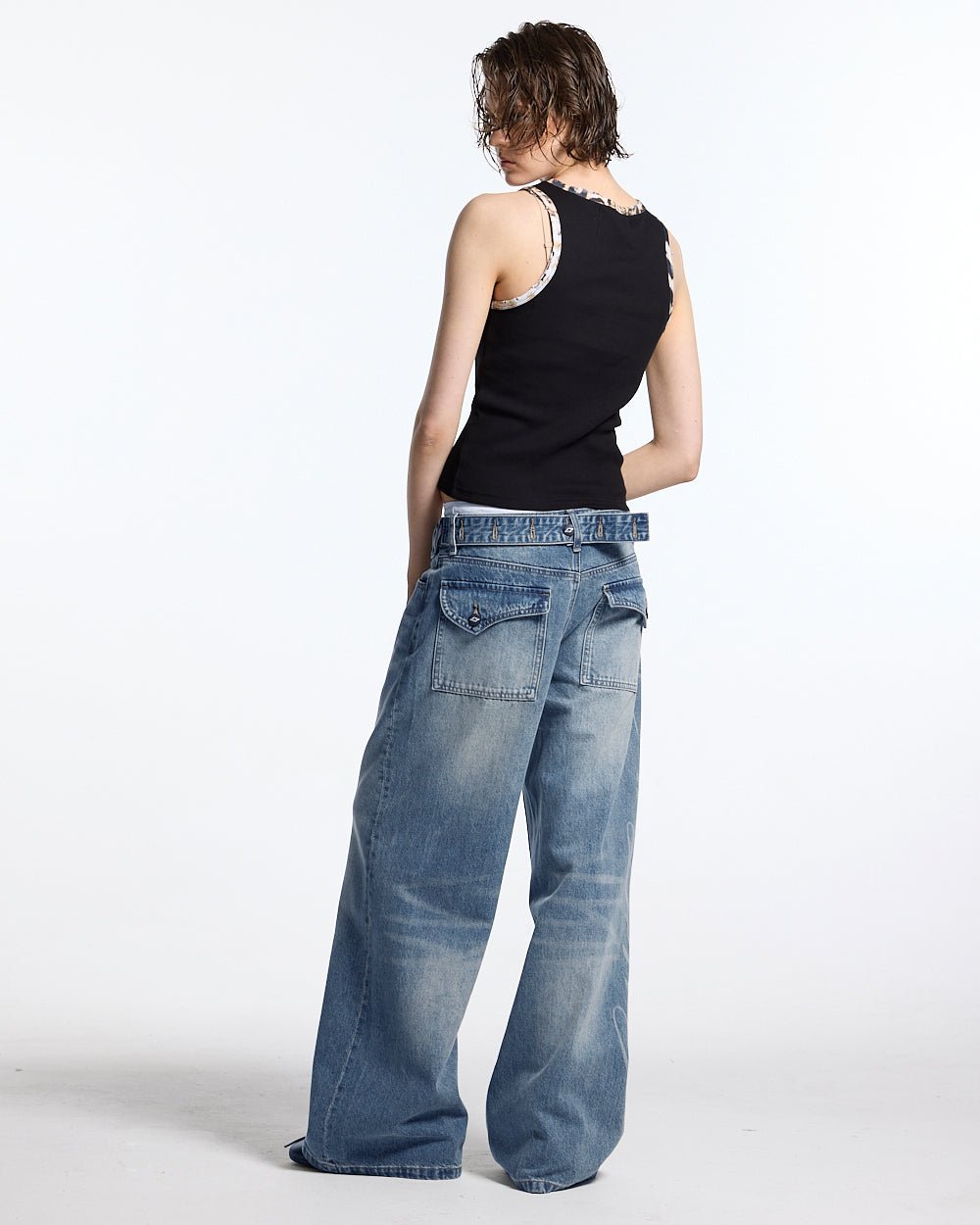 WILD TANK TOP BLACK - black leopard trim tank top, back view on female model - Cold Culture #woman