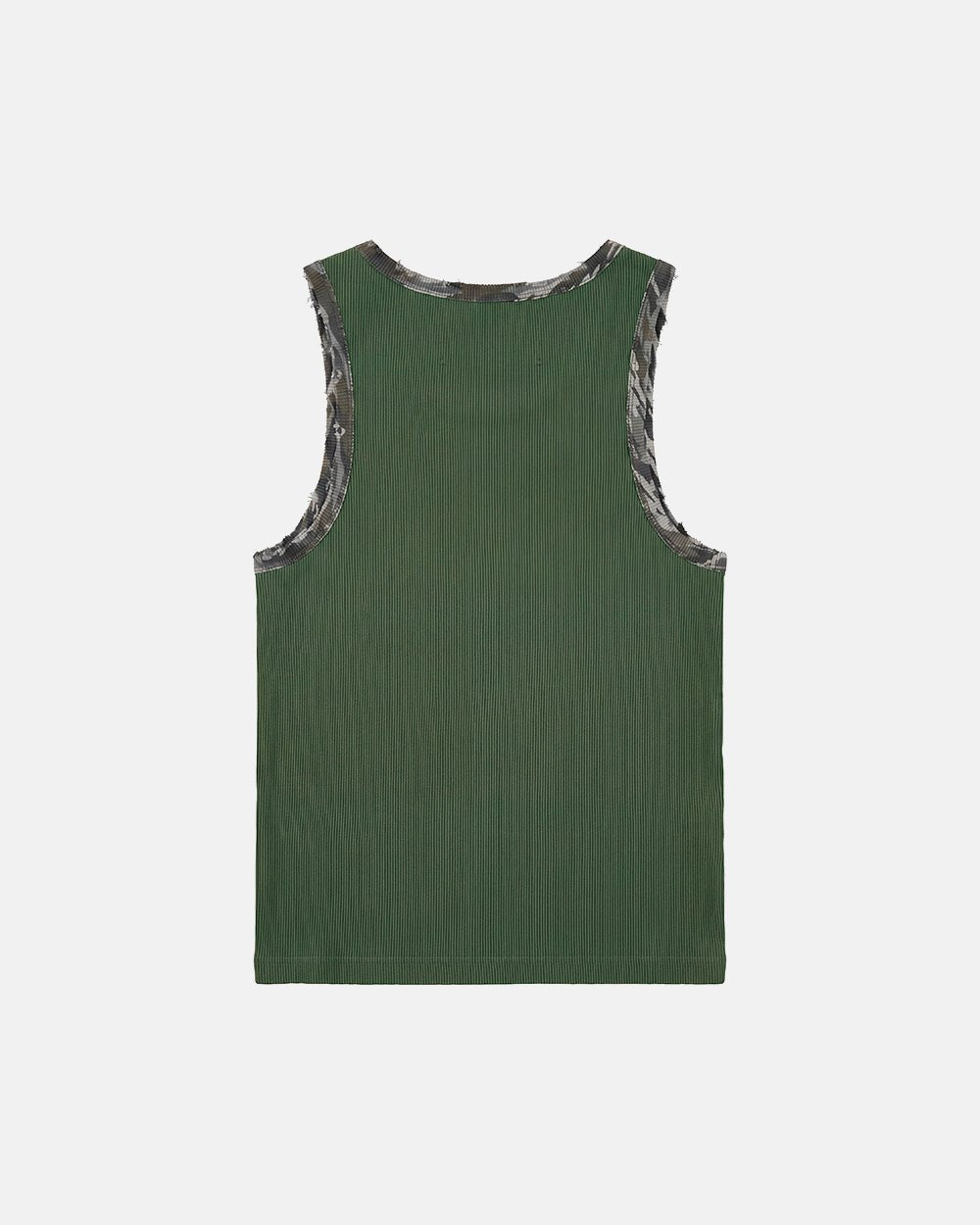 WILD TANK TOP GREEN - green camo trim tank top, back view - Cold Culture #packshot