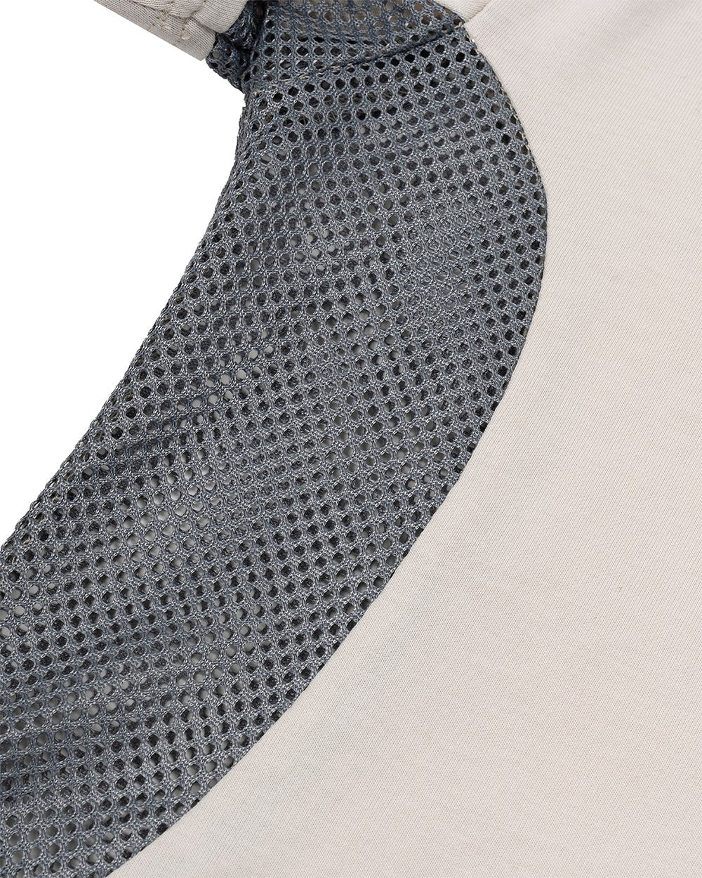 WORK HARD TEE WHITE - off-white mesh panel tee, detail close-up - Cold Culture