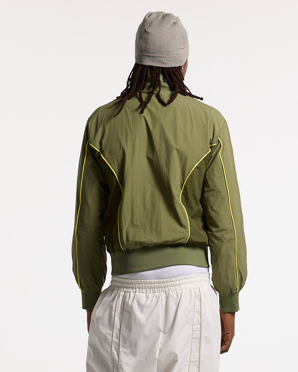 WW CLUB JACKET GREEN - olive green track jacket, back view on male model - Cold Culture #man