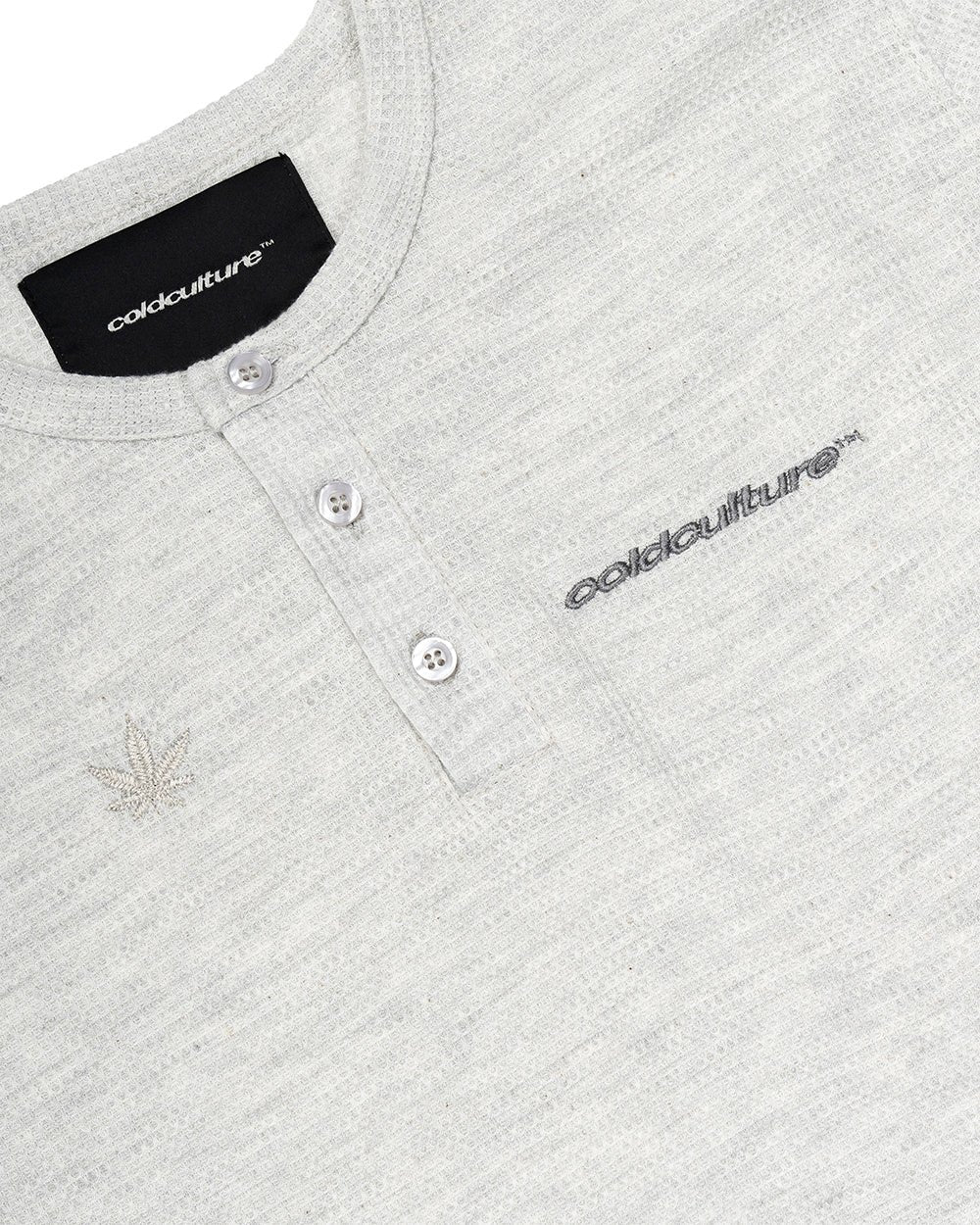 YESTERDAY LONGSLEEVE OFF WHITE - off-white waffle knit longsleeve tee, detail close-up - Cold Culture