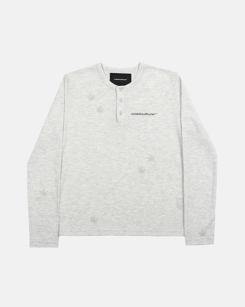 YESTERDAY LONGSLEEVE OFF WHITE - off-white waffle knit longsleeve tee, front view - Cold Culture #packshot