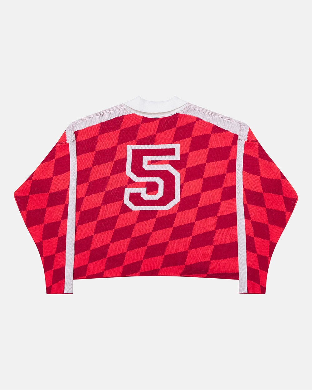 ZAGREB KNIT RED - red checkered knit sweater, back view - Cold Culture #packshot