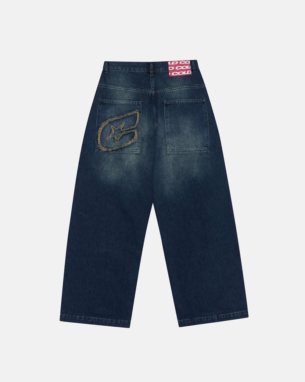 ZENIT PANTS RAW - dark washed denim pants, back view - Cold Culture #packshot