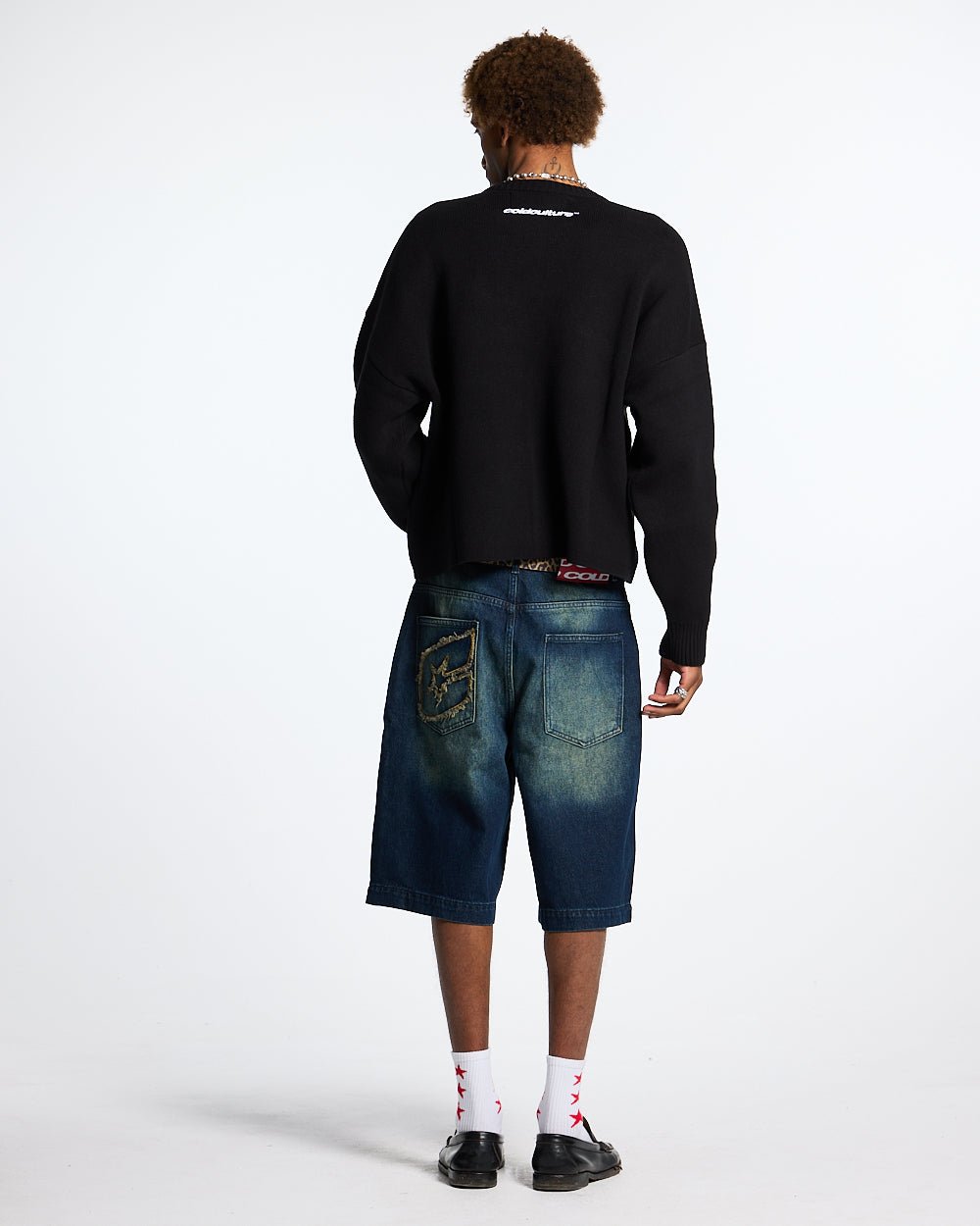 ZENIT SHORTS RAW - dark washed denim shorts, back view on male model - Cold Culture #man
