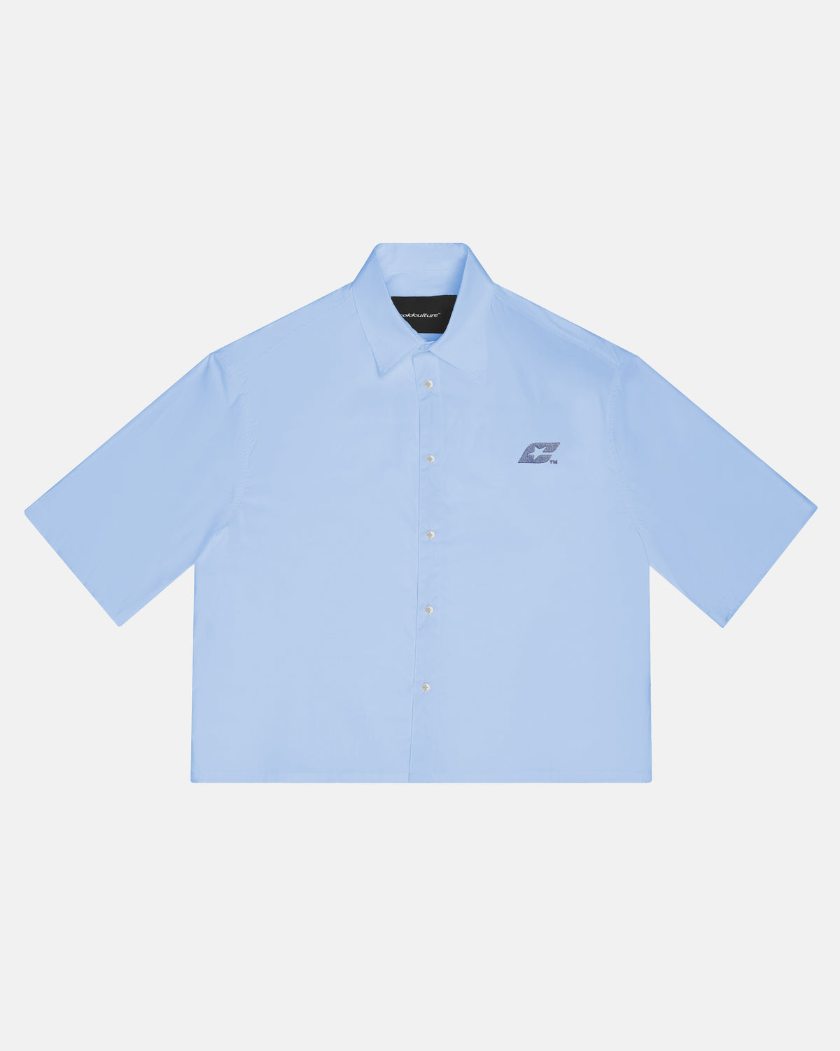 SWEDEN SHIRT BABY BLUE - baby blue short sleeve shirt, front view - Cold Culture #packshot