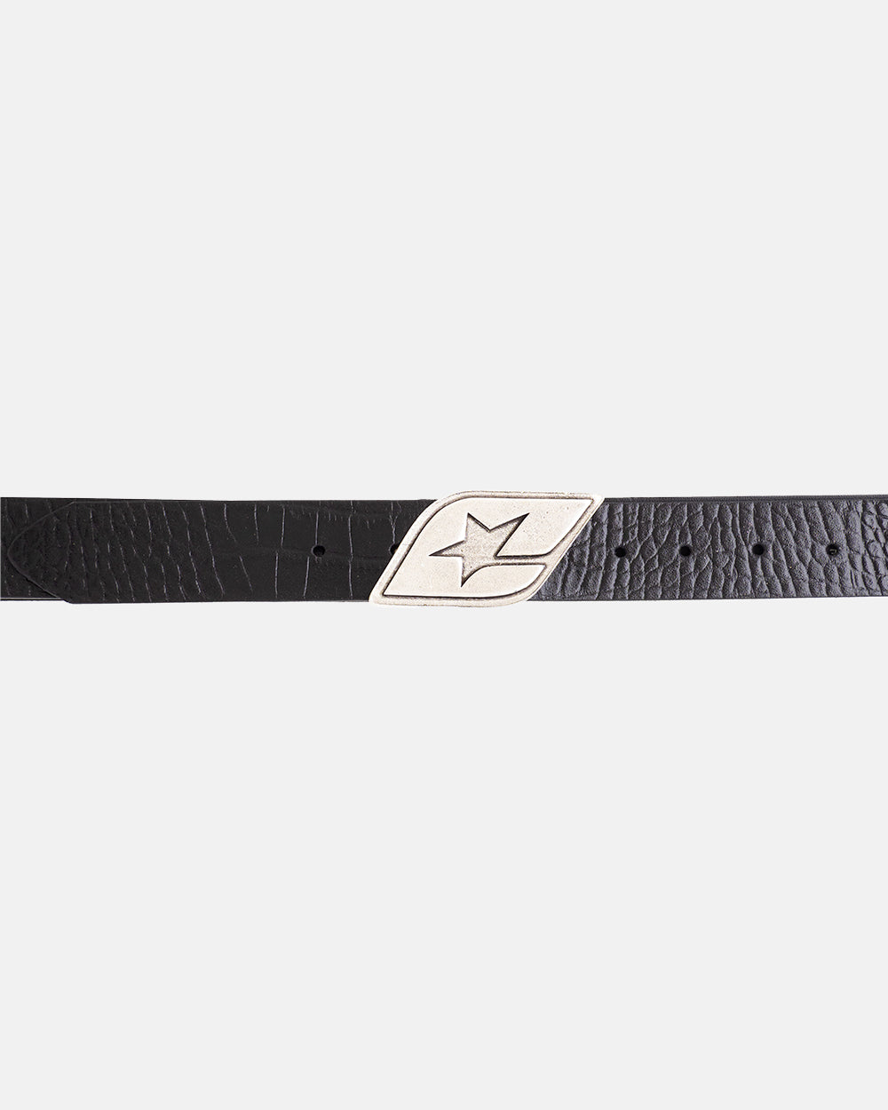 ORIGINAL LEATHER BELT CROCODILE BLACK SEAWEED - black croc-embossed leather belt, flat lay - Cold Culture #packshot