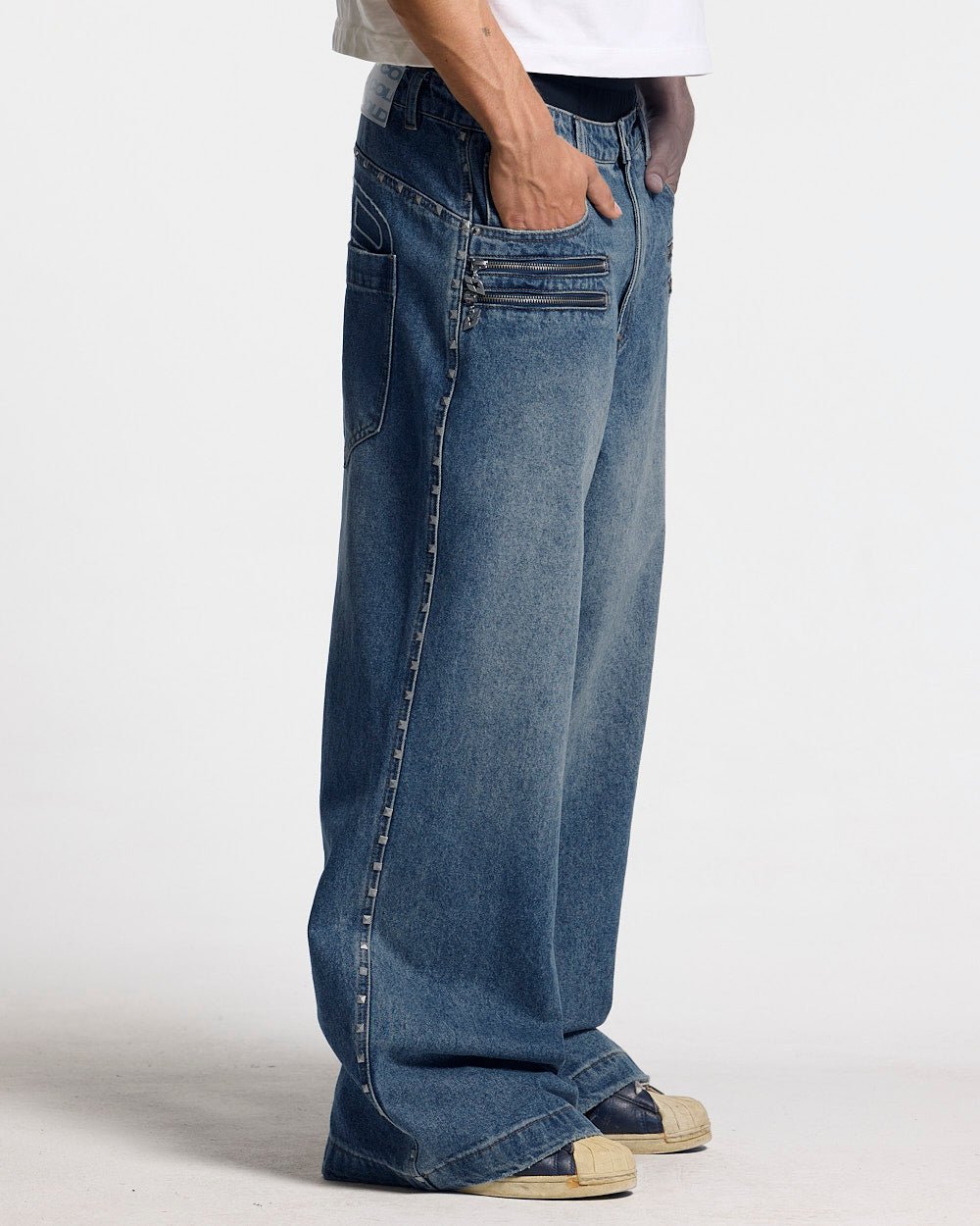 2010 DENIM PANTS BLUE DENIM - blue washed baggy jeans, side view - Cold Culture