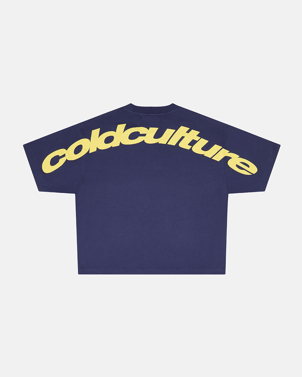 CURVED TEE ECLIPSE - navy blue oversized tee, back view - Cold Culture #packshot