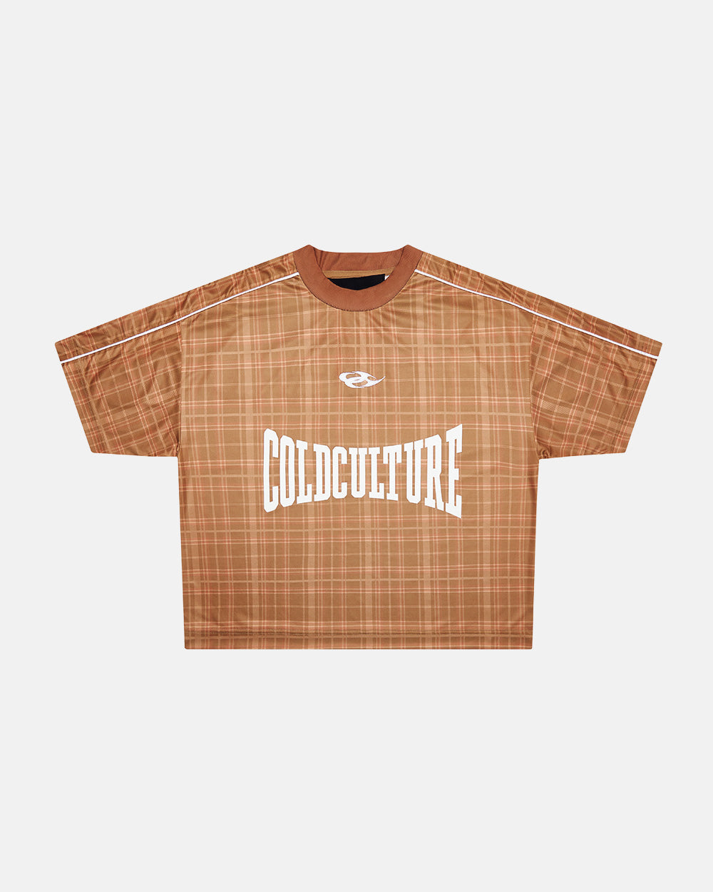 HIGHLANDS PLAID TEE BEIGE - beige plaid tee, front view - Cold Culture #packshot