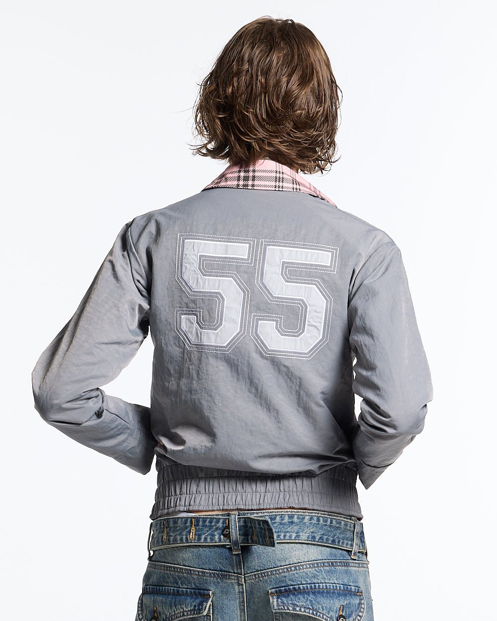 2BI ZIP JACKET GREY - grey reversible zip jacket, back view on female model - Cold Culture #woman