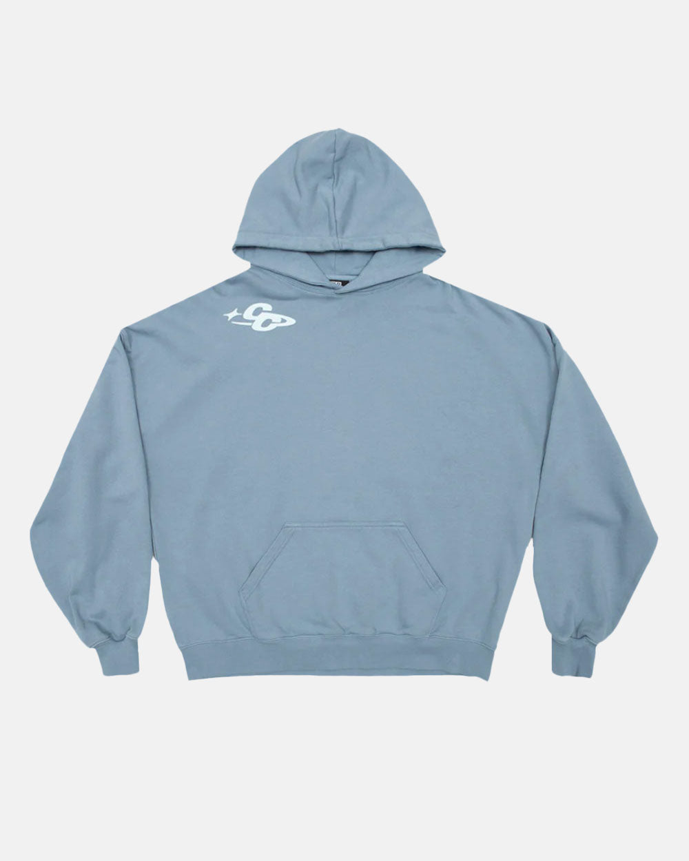 4THE WORLD HOODIE SHADY BLUE - dusty blue oversized hoodie, front view - Cold Culture #packshot