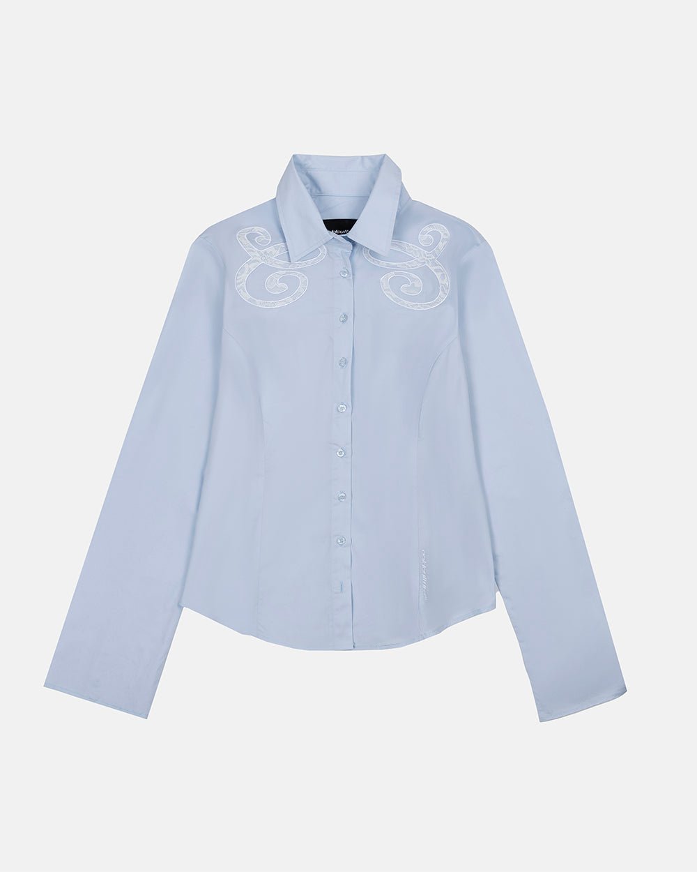 55 LACE SHIRT BABY BLUE - baby blue lace shirt, front view - Cold Culture #packshot