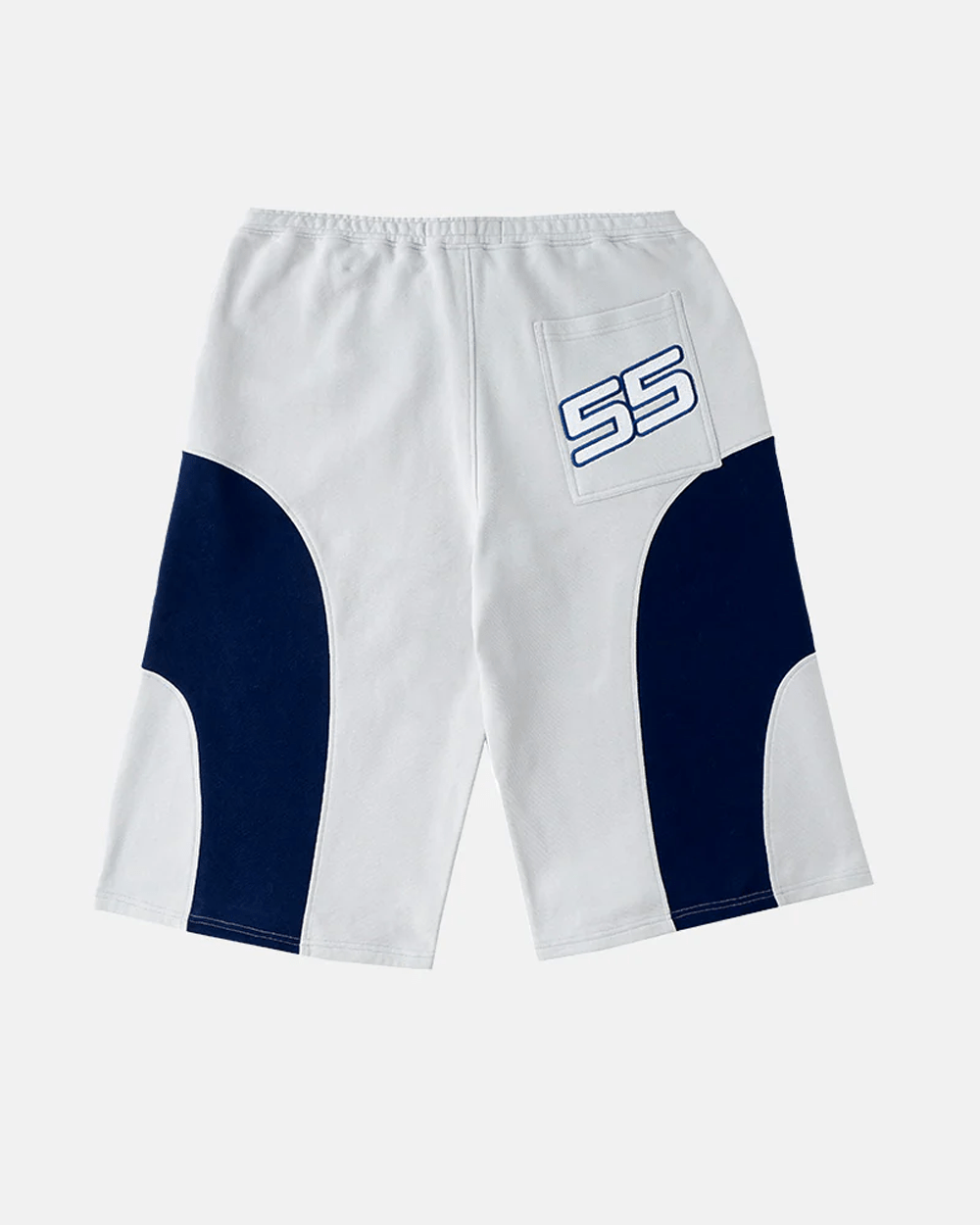 55 SWEAT SHORTS LIGHT GREY - light grey colorblock sweat shorts, back view - Cold Culture #packshot