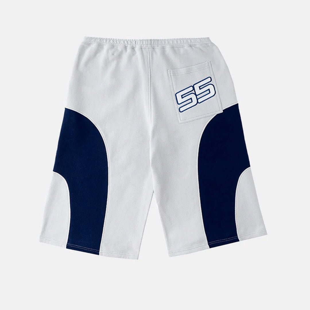 55 SWEAT SHORTS LIGHT GREY - light grey colorblock sweat shorts, back view - Cold Culture #packshot