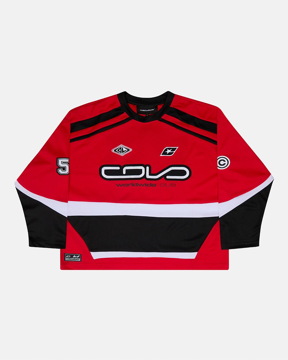 55 VIRAL LONGSLEEVE RED - red and black longsleeve jersey, front view - Cold Culture #packshot