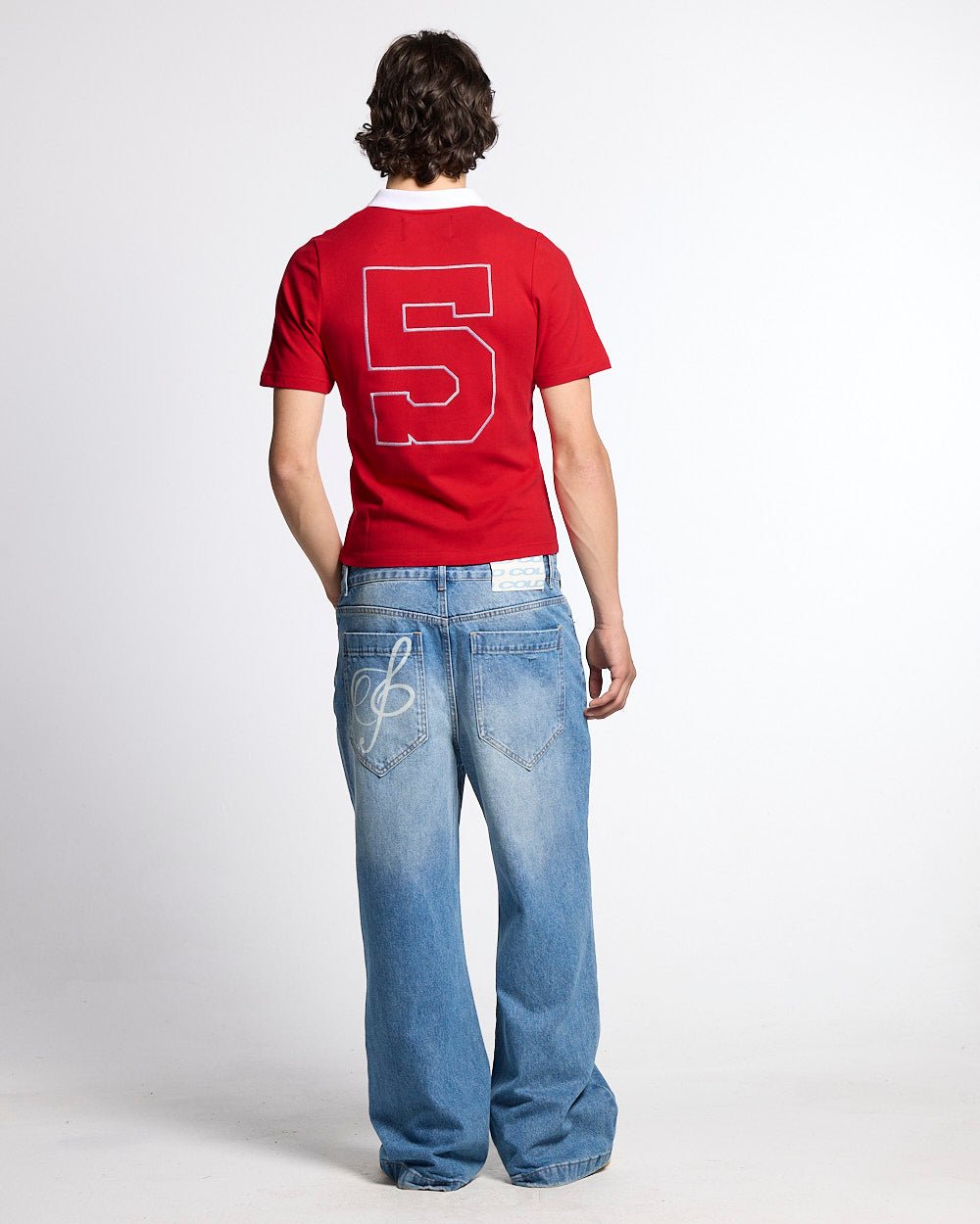 5th AURA SLIM POLO RED - red slim fit polo shirt, back view on male model - Cold Culture #man