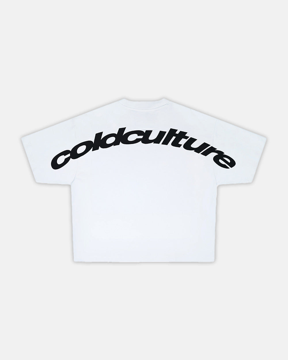 CURVED TEE WHITE - white oversized tee, back view - Cold Culture #packshot