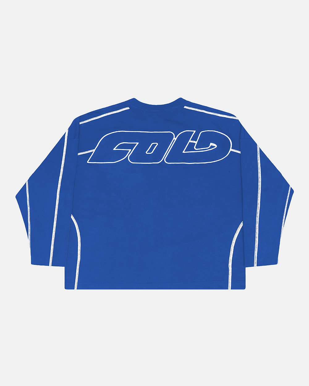 ROLLER LONGSLEEVE TEE VIBRANT BLUE - blue contrast stitch longsleeve tee, back view - Cold Culture #packshot