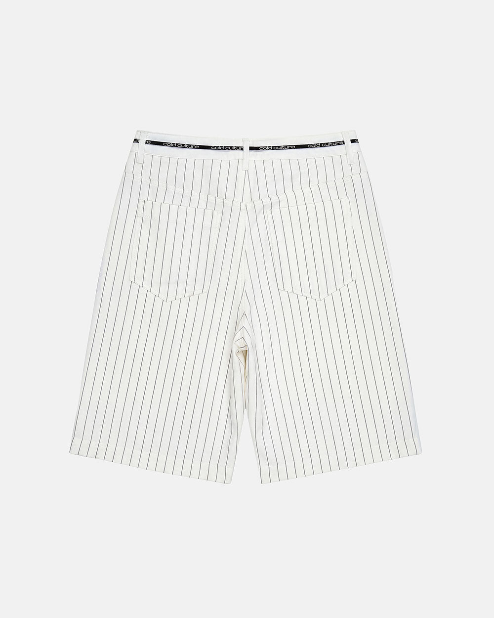 HARBOR JORTS WHITE - white pinstriped shorts, back view - Cold Culture #packshot