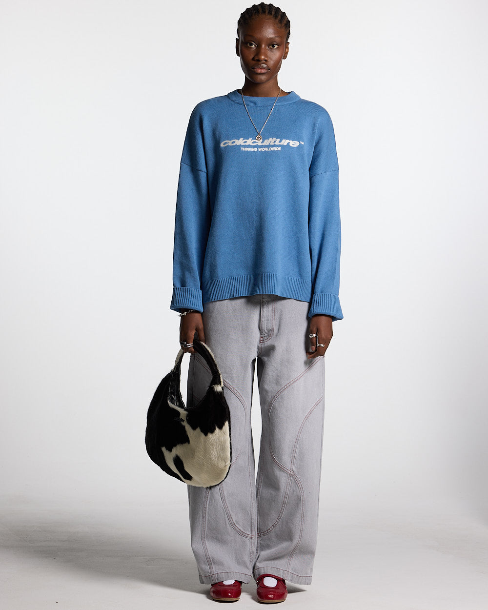 FLEX V2 PANTS LIGHT TITANIUM - light grey contrast stitch pants, front view on female model - Cold Culture #woman