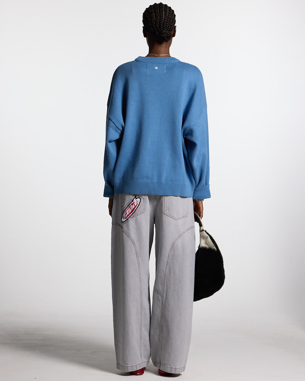 FLEX V2 PANTS LIGHT TITANIUM - light grey contrast stitch pants, back view on female model - Cold Culture #woman