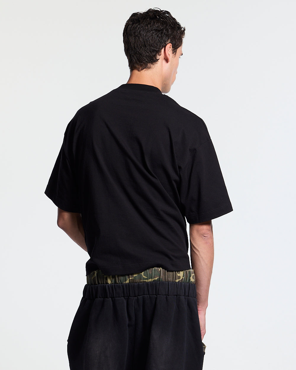 METAL SCRIPT TEE BLACK - black script print tee, back view on male model - Cold Culture #man