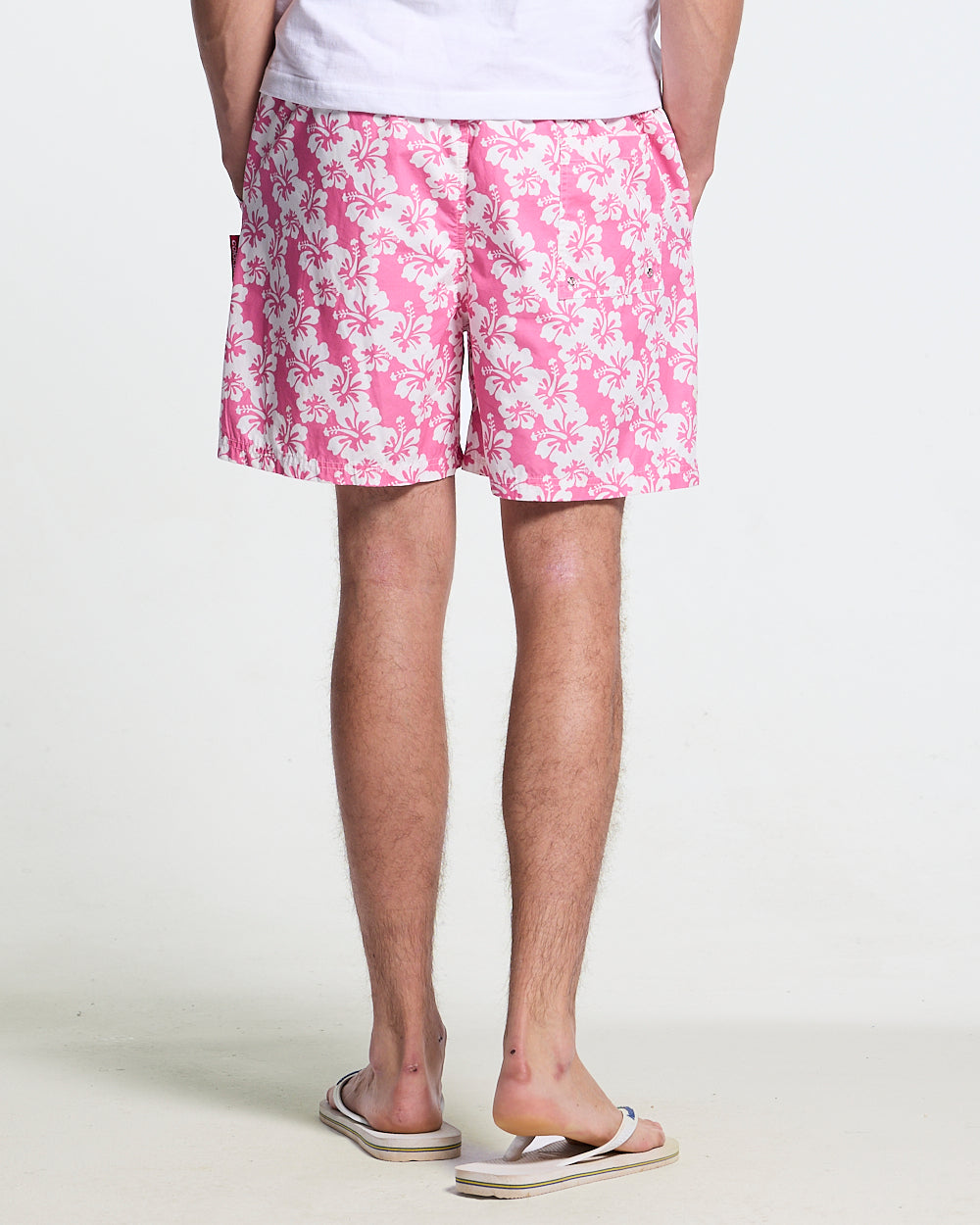 ALOHA SWIMSHORTS PINK - pink floral swim shorts, worn detail - Cold Culture