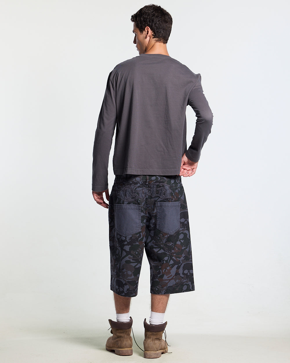 RAW STATE LONGSLEEVE GREY - grey henley longsleeve tee, back view on male model - Cold Culture #man