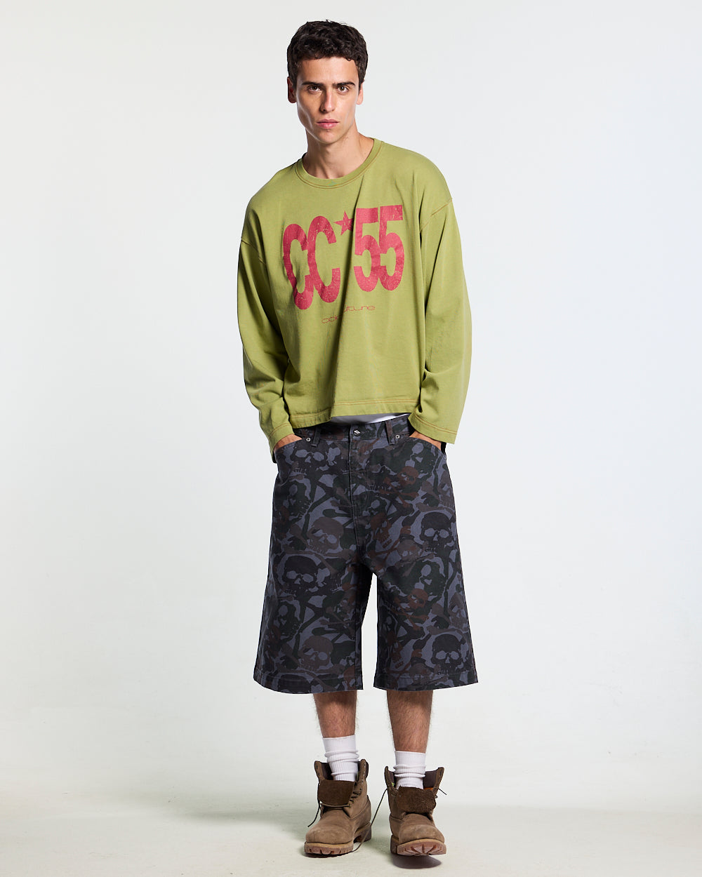 FLYING FREE LONGSLEEVE GREEN - green graphic print longsleeve tee, front view on male model - Cold Culture #man