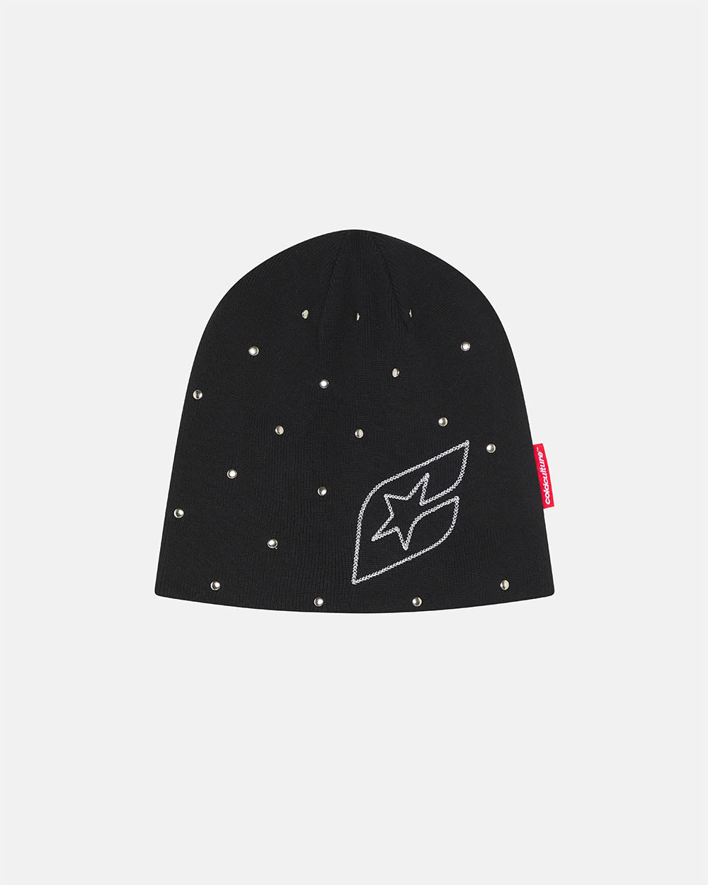 STUDS BEANIE BLACK - black studded beanie, front view - Cold Culture #packshot