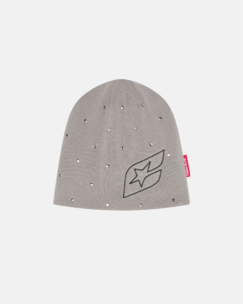 STUDS BEANIE GREY - grey studded beanie, front view - Cold Culture #packshot