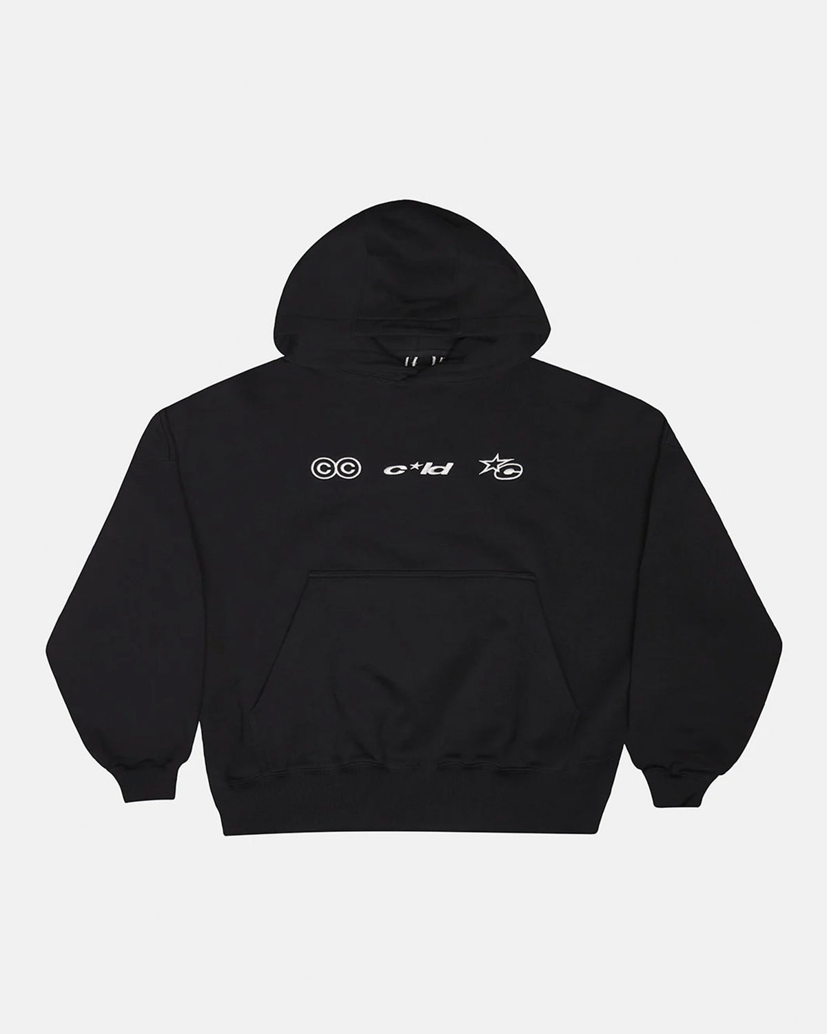 VERTICAL HOODIE BLACK - black vertical logo hoodie, front view - Cold Culture #packshot