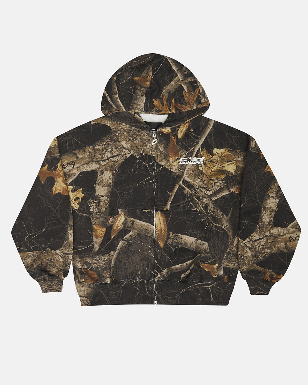ZIP HOODIE REALTREE BLACK - black camo zip-up hoodie, front view - Cold Culture #packshot