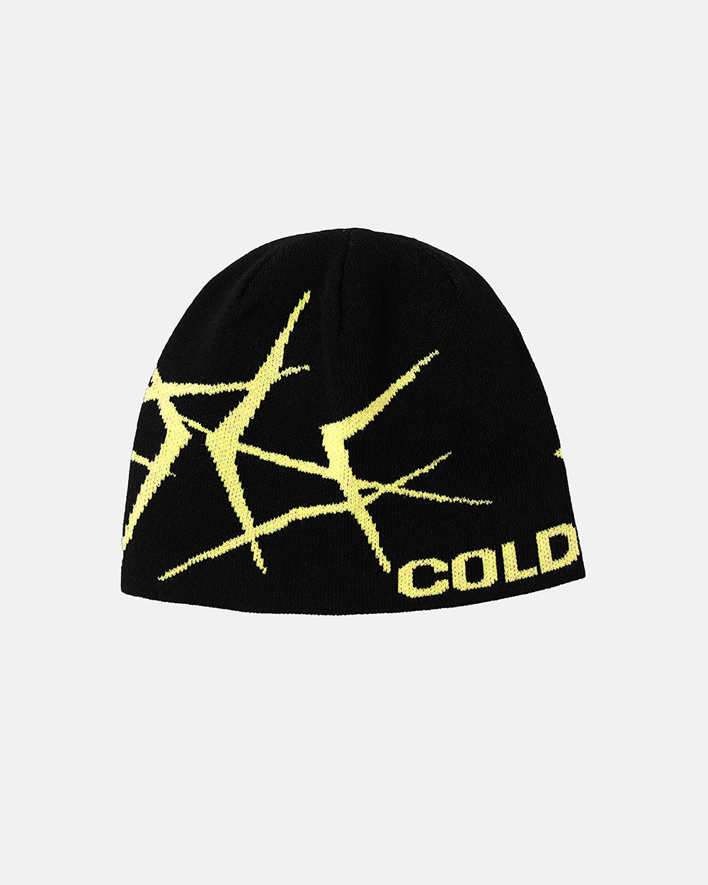 BRAMBLES BEANIE BLACK - black knit beanie, front view - Cold Culture #packshot
