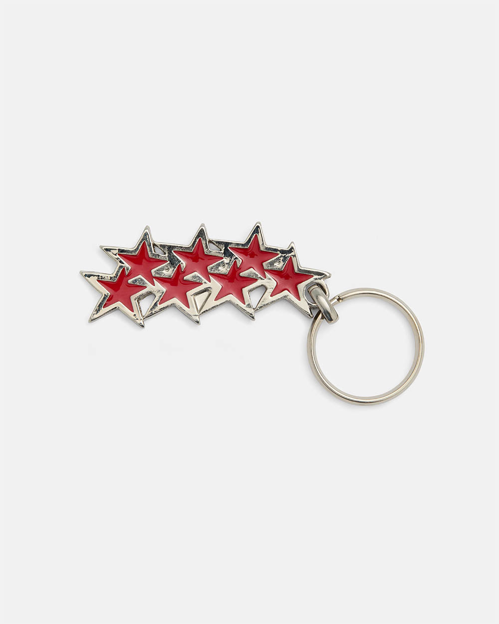 STARS KEYCHAIN METAL RED - red stars metal keychain, front view - Cold Culture #packshot