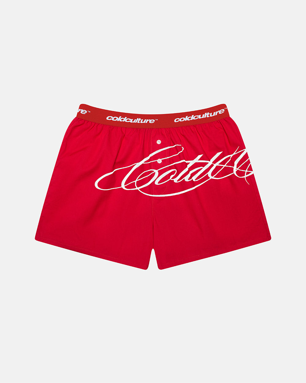 SCRIPT BOXERS PACK RED/ BLACK - red and black script print boxers, front view - Cold Culture #packshot